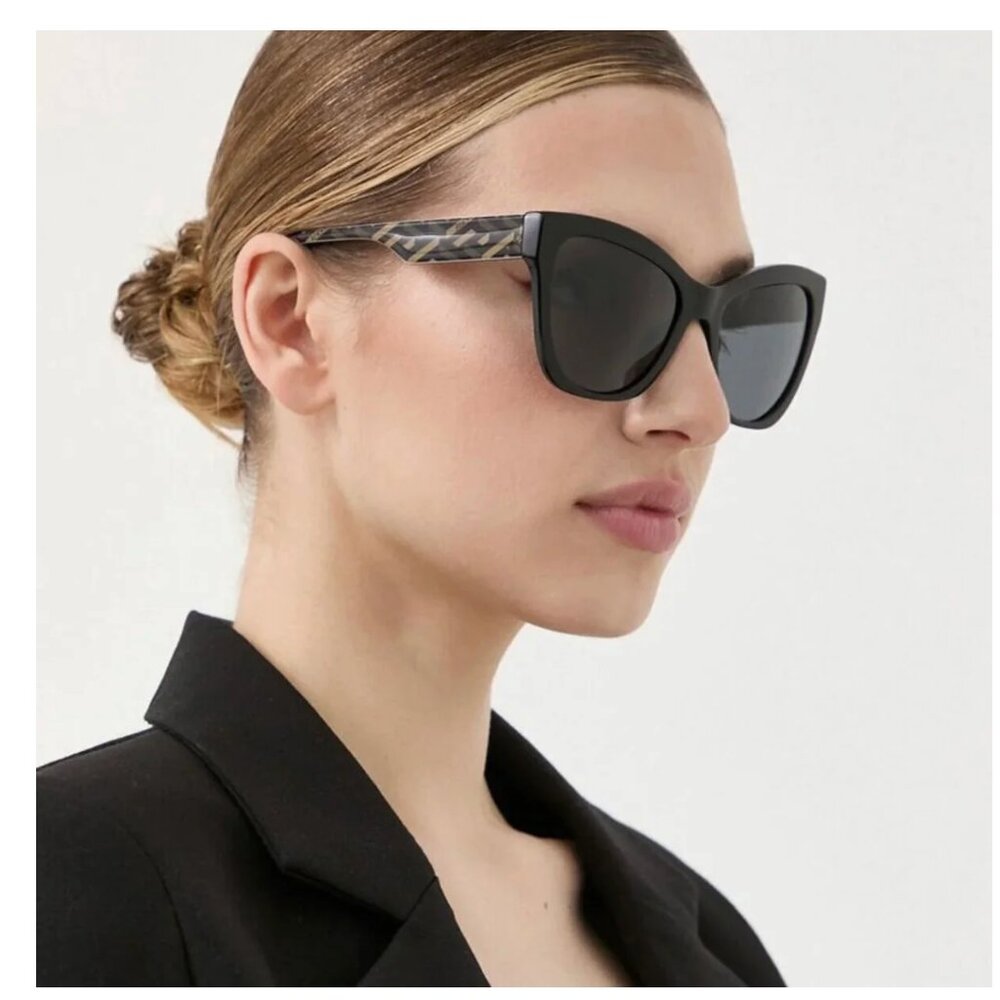 New Versace Greca Logo Cat-Eye Sunglasses Black Dark Grey